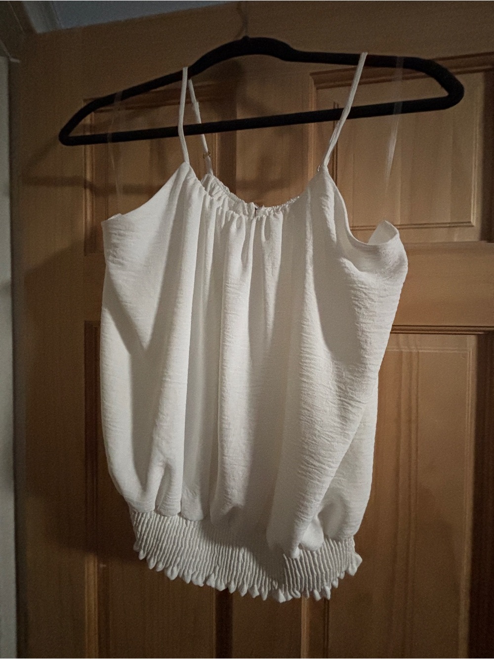 Ariella white Smocked Hem Spaghetti Strap Cami